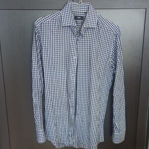 Men's Hugo Boss Black & Blue Regular Fit Gingham Button Down Shirt - Size 40